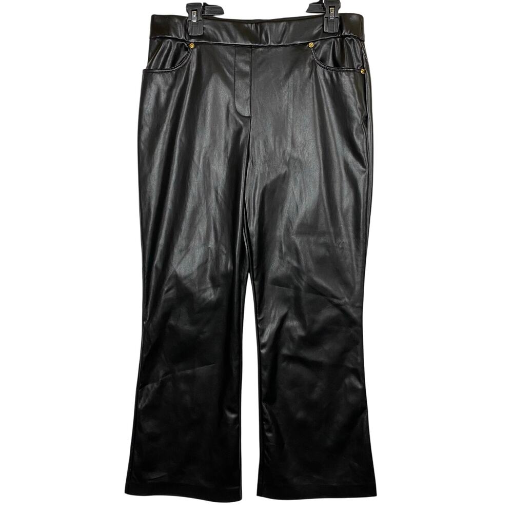 Michael Kors Womens Black Faux Leather Flat Front Pull On Pants Size Large